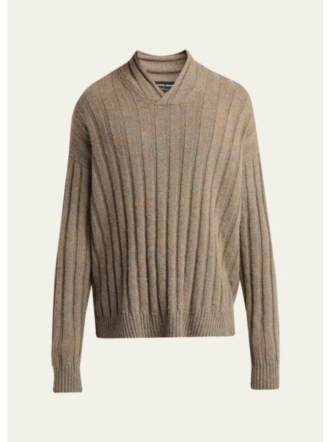 GIORGIO ARMANI Men's Ribbed-Knit Wool Shawl-Collar Sweater
