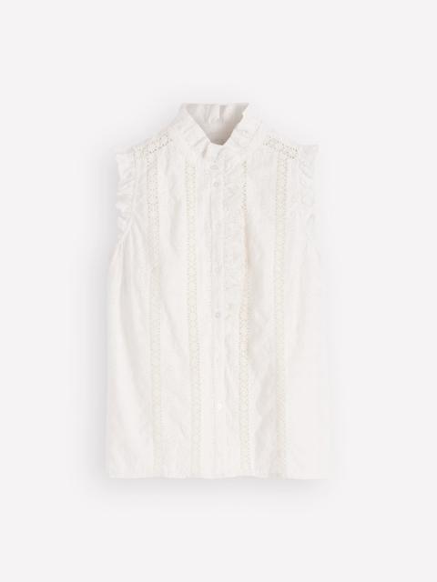 BODEN Sleeveless Ruffle Broderie Top-White