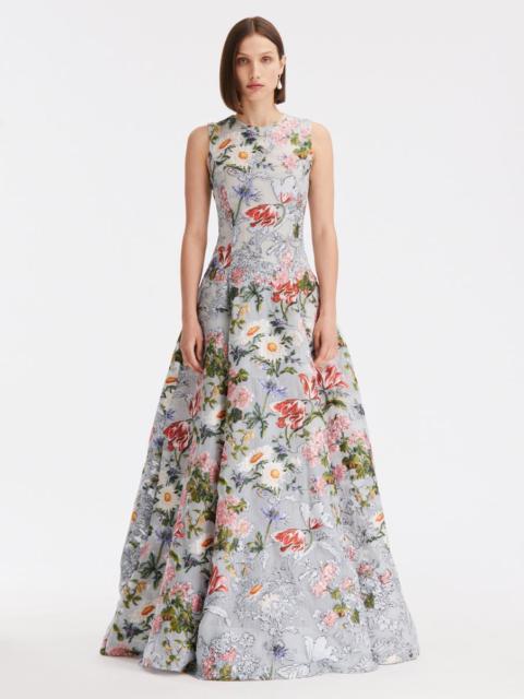 Oscar de la Renta UNFINISHED FLORAL FIL COUPÉ GOWN
