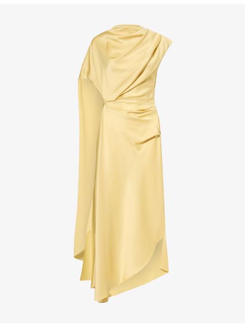 De La Vali Lunessa Draped Satin Midi Dress
