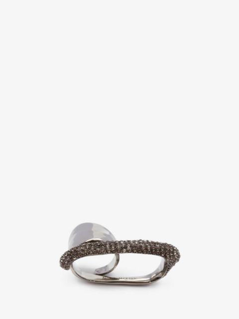 Alexander McQueen Pave Sculptural Double Ring in Antique Silver