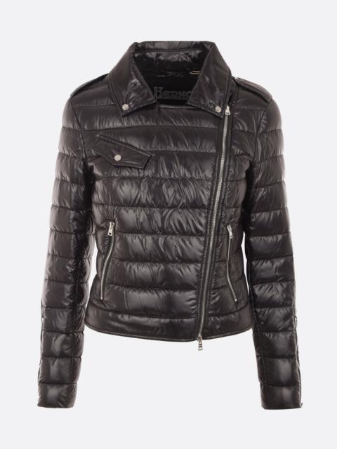 QUILTED SHINY NYLON BIKER DOWN JACKET