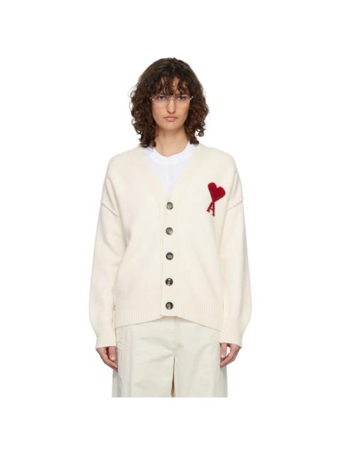 AMI Paris Off-White Wool Ami de Coeur Cardigan