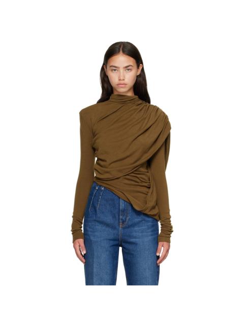 MUGLER Khaki Cascade Sleeves Top