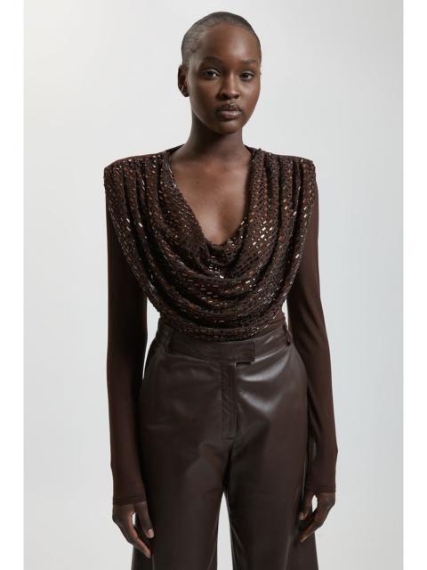 KAREN MILLEN Premium Crystal Embellished Jersey Cowl Detail Top