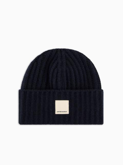 EMPORIO ARMANI ASV Capsule fisherman’s-rib wool beanie