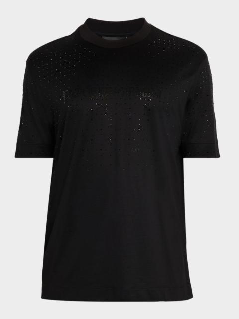EMPORIO ARMANI Men's Clubwear Cotton-Lyocell Jersey Rhinestone Logo T-Shirt