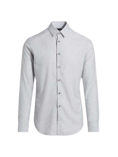 GIORGIO ARMANI Men's Textured Cotton Button-Up Shirt - Light Gray