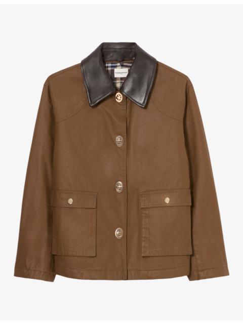 Claudie Pierlot Short Contrast-Collar Waxed-Cotton Parka