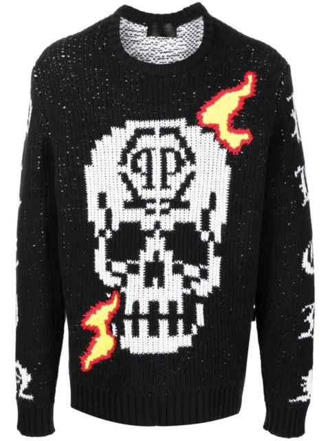 skull-detail knit jumper