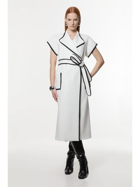 KAREN MILLEN Compact Stretch Belted Tailored Tipped Midi Dress