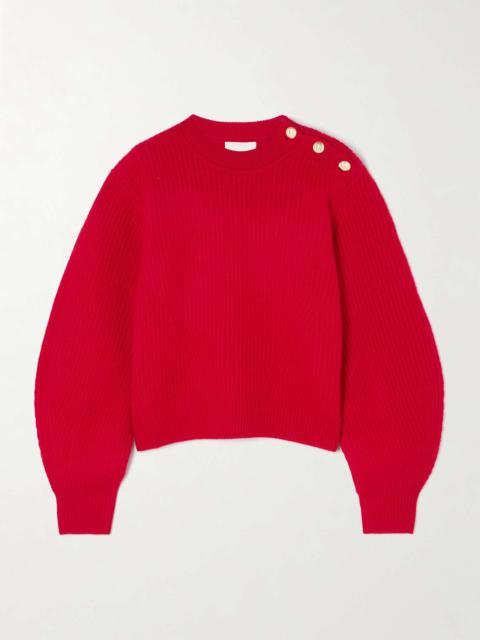 Isabel Marant Nolly embellished ribbed-knit merino wool sweater Red