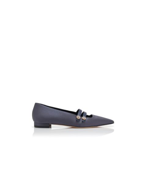 Navy Blue Satin Embellished Flat Pumps
