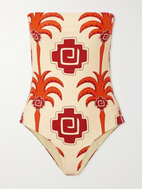 Johanna Ortiz Alta Mar strapless printed recycled swimsuit Orange