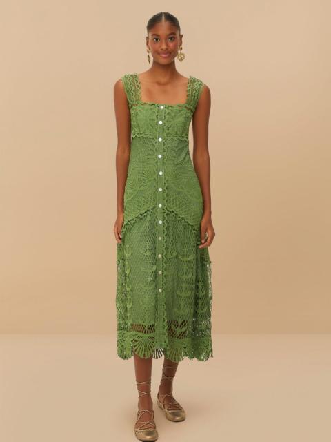FARM RIO Green Nautical Guipure Maxi Dress