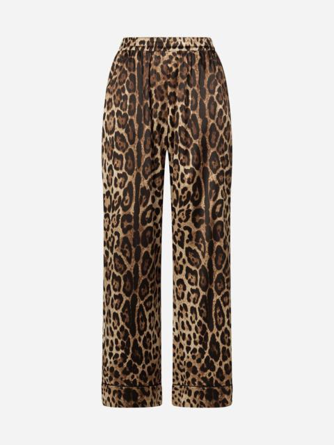 Leopard-print satin pajama pants