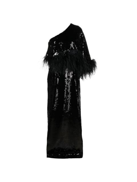 16ARLINGTON Alder feather-trimmed sequinned gown