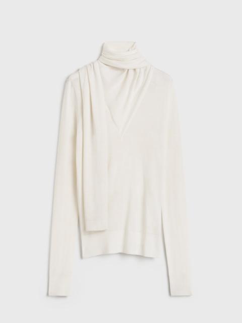 Draped-scarf fine knit off-white