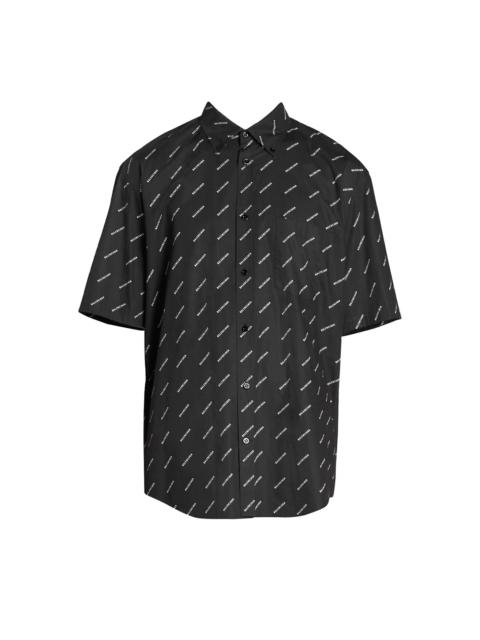 BALENCIAGA Black & White All Over Logo Short Sleeve Shirt