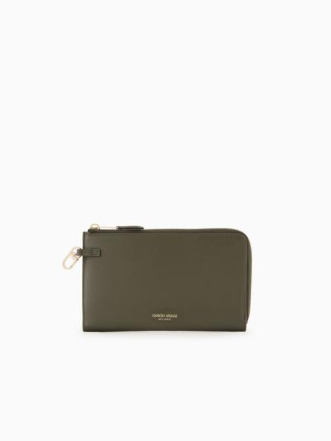 GIORGIO ARMANI LEATHER WRAP-AROUND ZIP WALLET