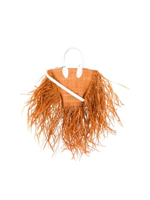 JACQUEMUS raffia fringe tote