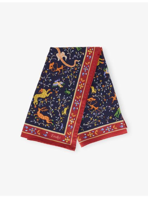Drake's Animal Flowers Printed Silk Bandana Scarf