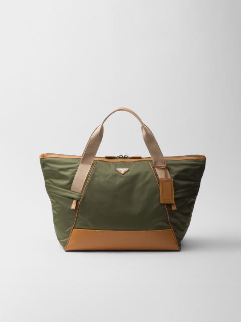Re-Nylon and leather duffel bag