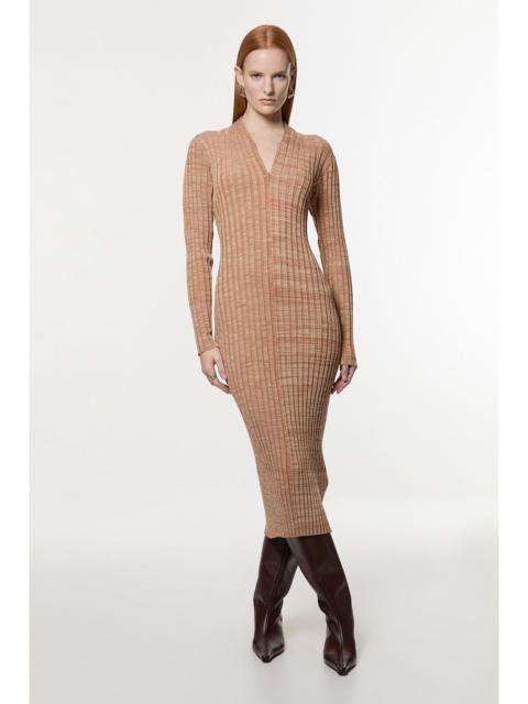 KAREN MILLEN Twist Yarn Zip Detail Figure Form Ribbed Knitted Dress