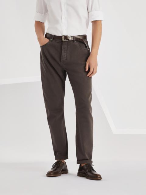 Brunello Cucinelli Garment-dyed leisure fit five-pocket trousers in denim