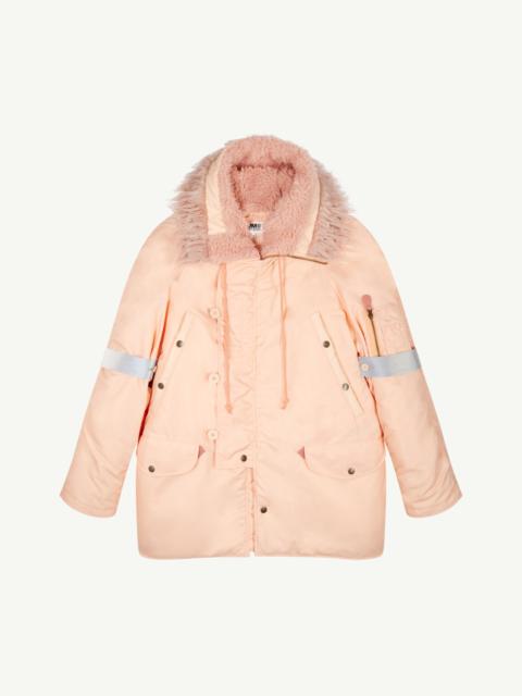 MM6 Maison Margiela Faux fur collar long-line jacket