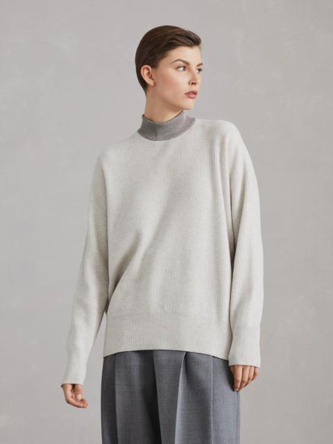 Brunello Cucinelli Cashmere English rib sweater with precious ribbed collar