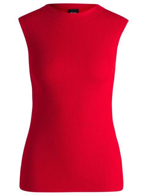 BOSS SLEEVELESS MOCK-NECK TOP IN RIBBED FABRIC