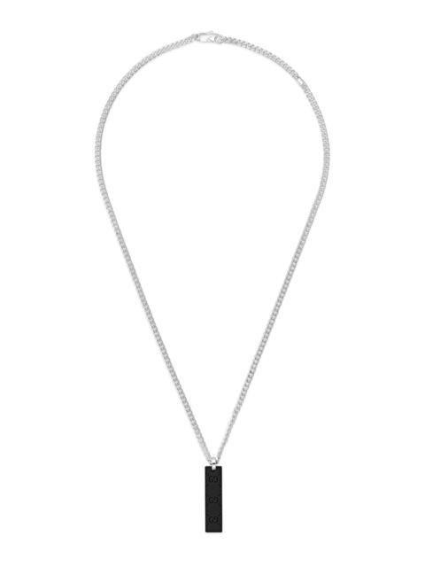 GUCCI Men's Sterling Silver & Leather Tag Pendant Necklace - Silver Black