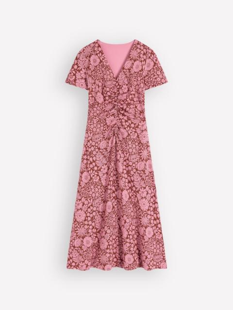 BODEN Una Ruched Front Ponte Dress-Russet, Flowerbed Bloom
