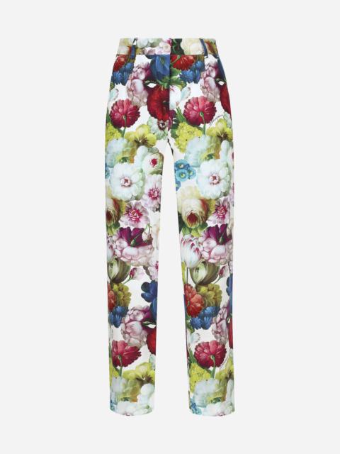 【送料&関税込】Dolce & Gabbana Peony Print Stretch Cott Peony-print cotton jacquard pants in Print for Women