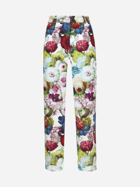 Cotton pants with nocturnal flower print