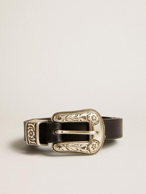 Golden Goose Black belt in washed leather with silver color buckle