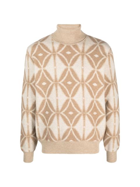 roll-neck pattern-intarsia jumper