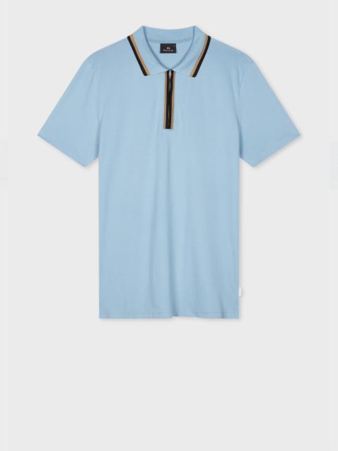 Paul Smith Pale Blue Zip-Neck Polo Shirt With Contrast Tipping