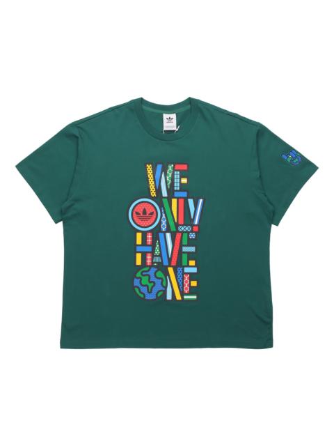 adidas adidas originals Artist Tee Ss Earth Printing Sports Round Neck Short Sleeve Forest Green HA2248