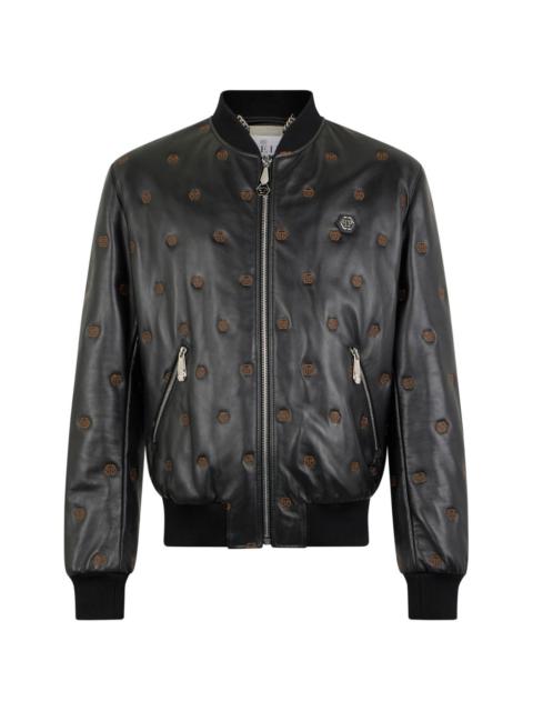 PHILIPP PLEIN embroidered nappa leather bomber jacket
