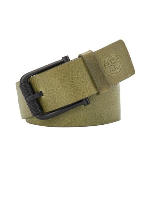 Stone Island 94772 TUMBLED LEATHER BELT OLIVE GREEN