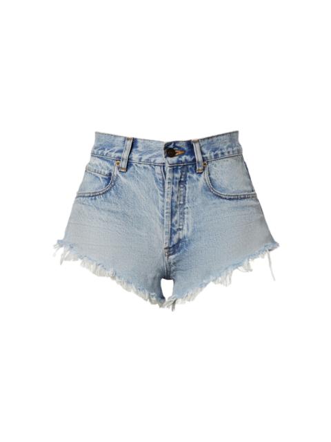 BALENCIAGA Balenciaga Frayed Raw-Edge Denim Shorts (Blue)