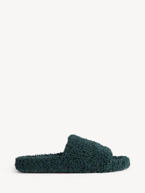 BALENCIAGA Men's Furry Open Mule in Bottle Green