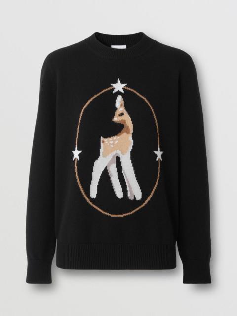 Burberry Deer Graphic Intarsia Wool Cashmere Blend Sweater
