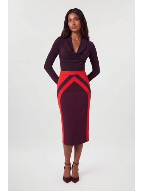 KAREN MILLEN Compact Stretch Colour Block Tailored Pencil Midi Skirt