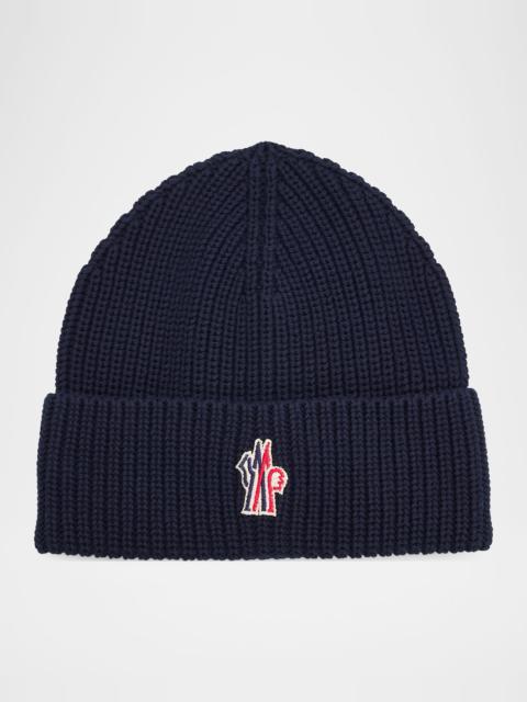 Moncler Men's Cotton Rib Logo-Patch Beanie Hat