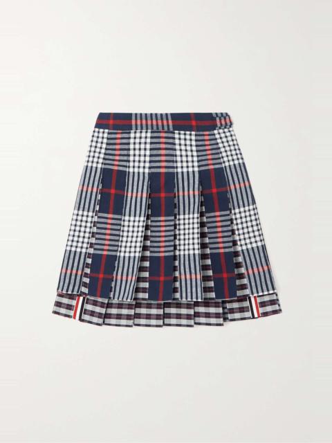 Pleated checked cotton mini skirt