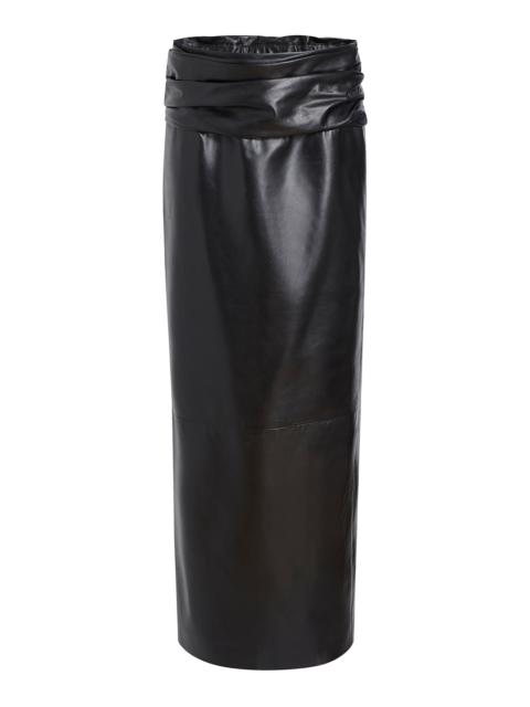 Winler Ruched-Waist Leather Maxi Skirt black