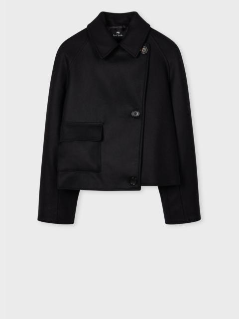 Women's Black Wool-Cashmere Blend Cropped Cocoon Jacket